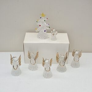 Christmas Blown Glass Angel Tree Holiday Ornaments Tabletop Sun Catcher Gold